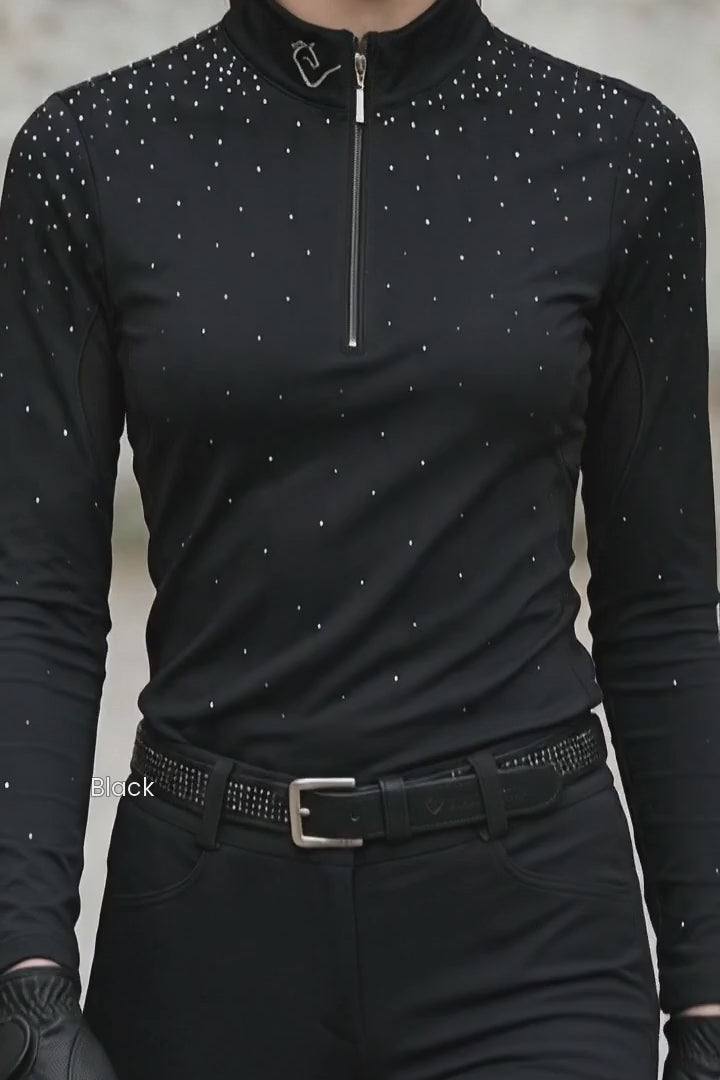 Easy Game Glitter Damen-Reitshirt – Black – Produkt- und Modelvideo im Shopformat 2:3
