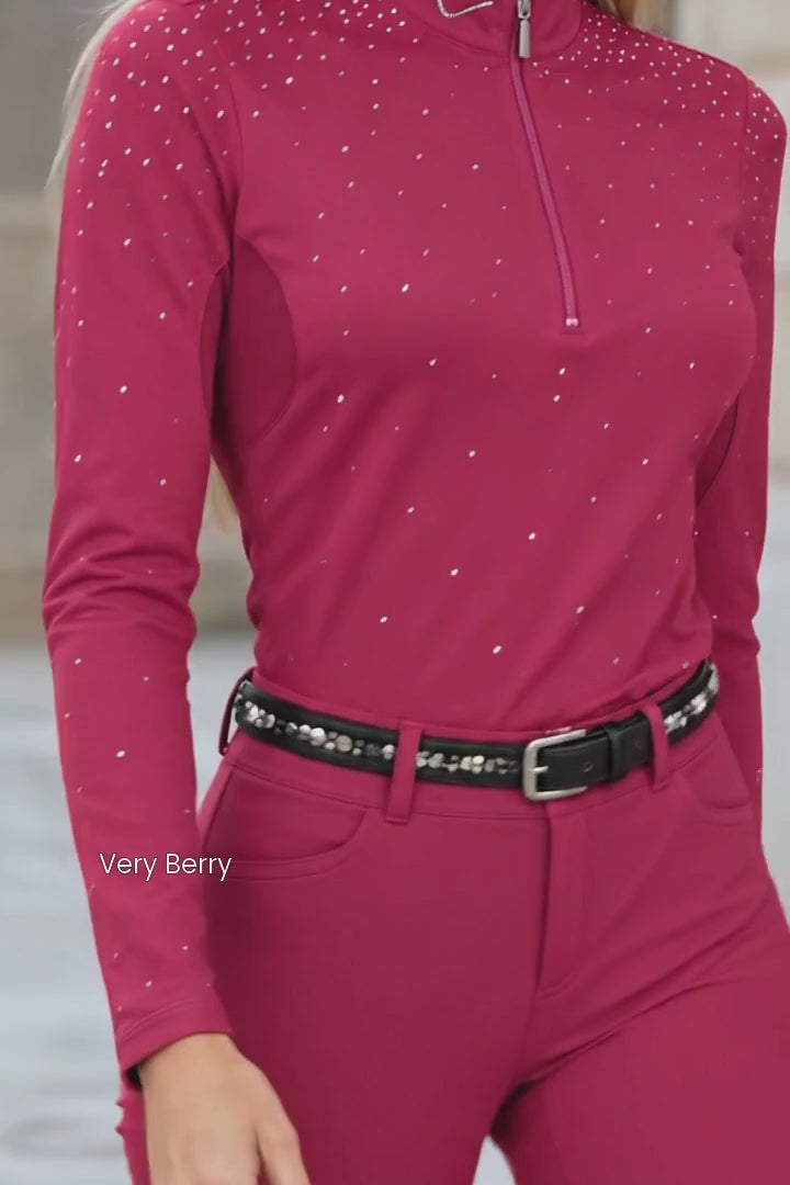 Easy Game Glitter Damen-Reitshirt – Very Berry – Produkt- und Modelvideo im Shopformat 2:3