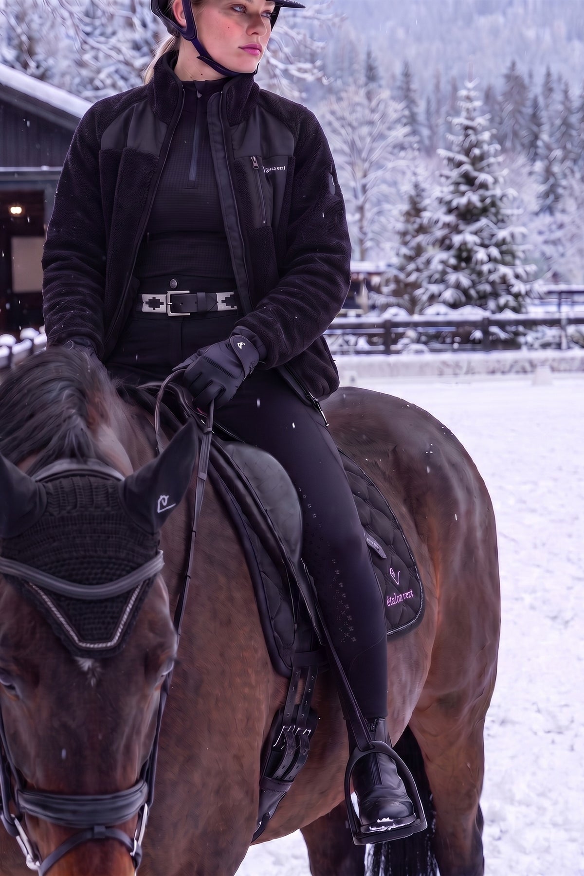 Snow King 2.0 Thermo-Reithose Black – Frontansicht im Sattel
