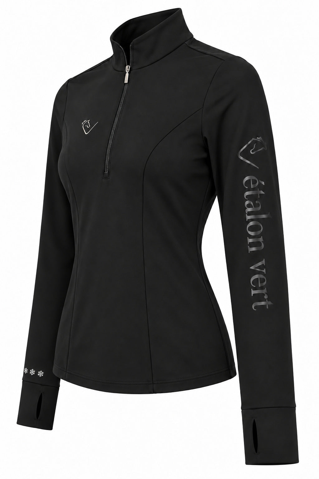Snowball Thermo Langarmshirt – Black, Detail der Ärmelmarke