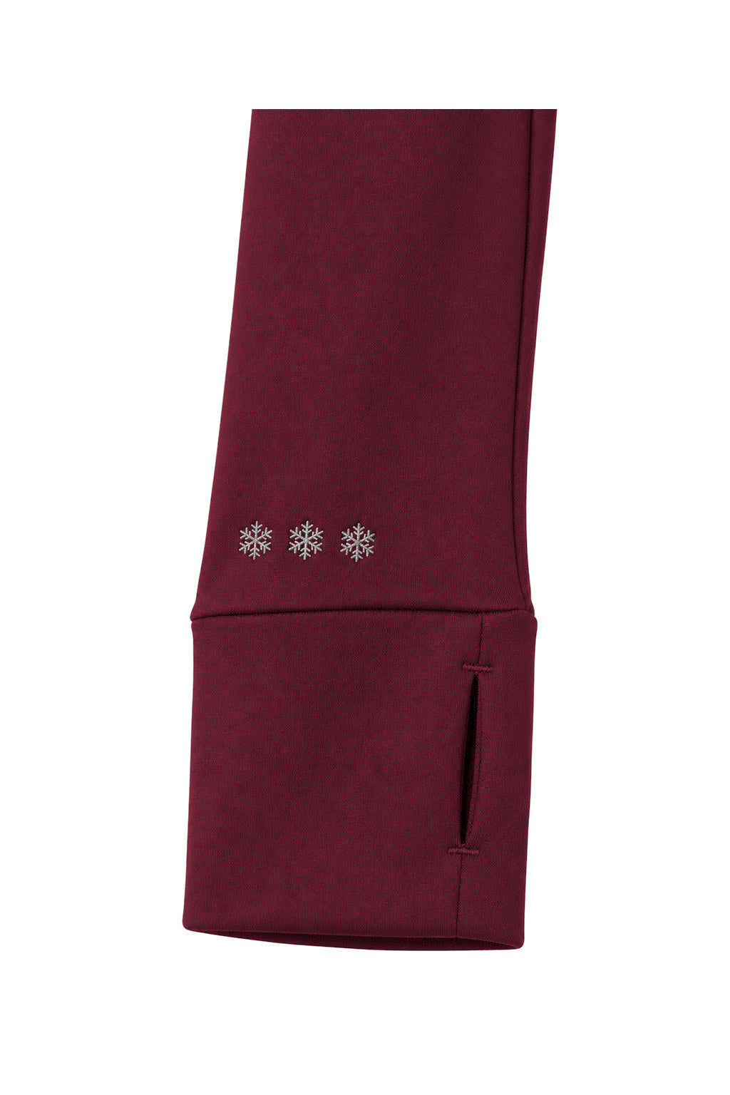 Snowball Thermo Langarmshirt – Burgundy, Daumenschlitz und Schneeflocken, Farbvisualisierung