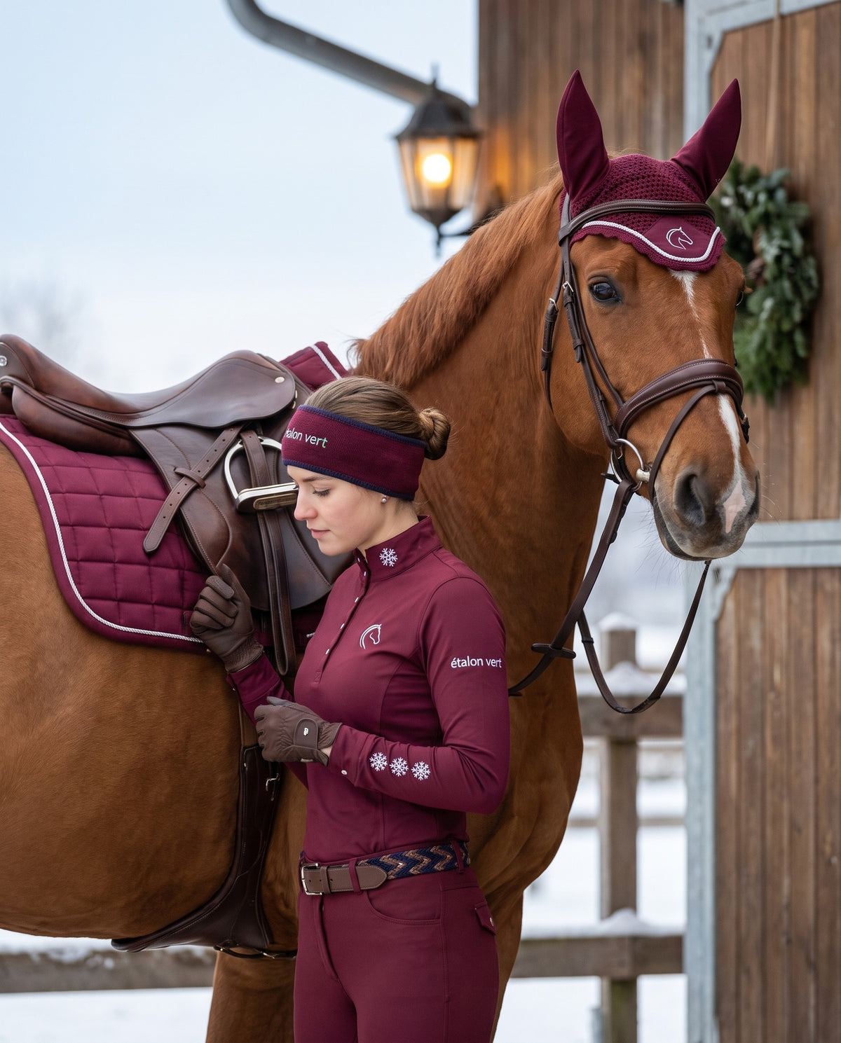 Snowball Thermo Langarmshirt in Burgundy – saddle check side fit