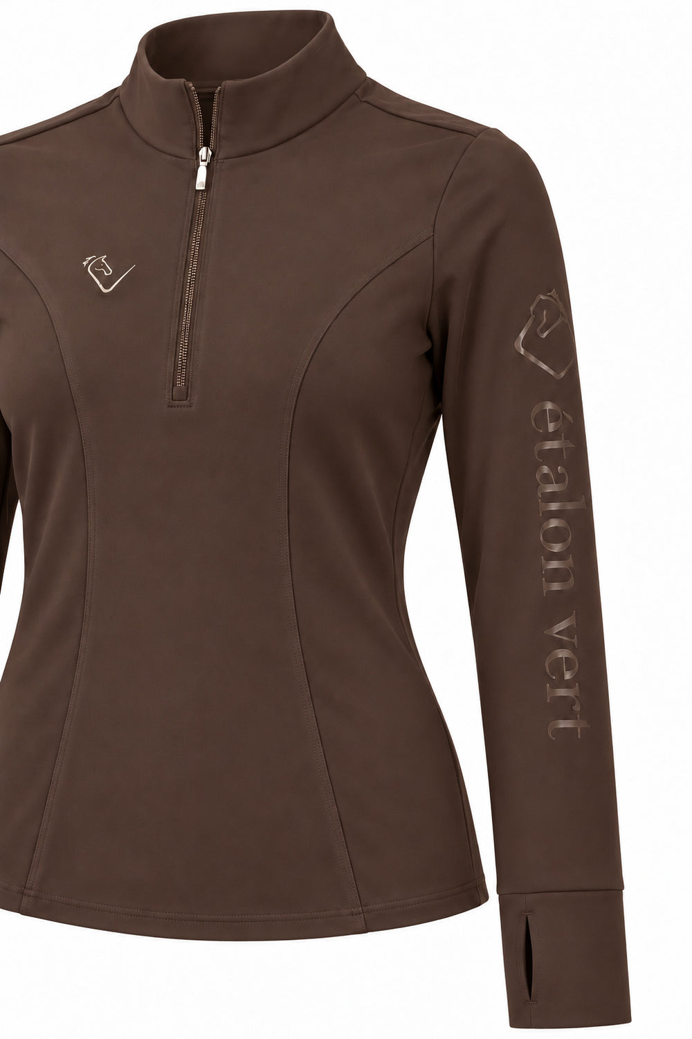 Snowball Thermo Langarmshirt – Chocolate Brown, Detail der Ärmelmarke