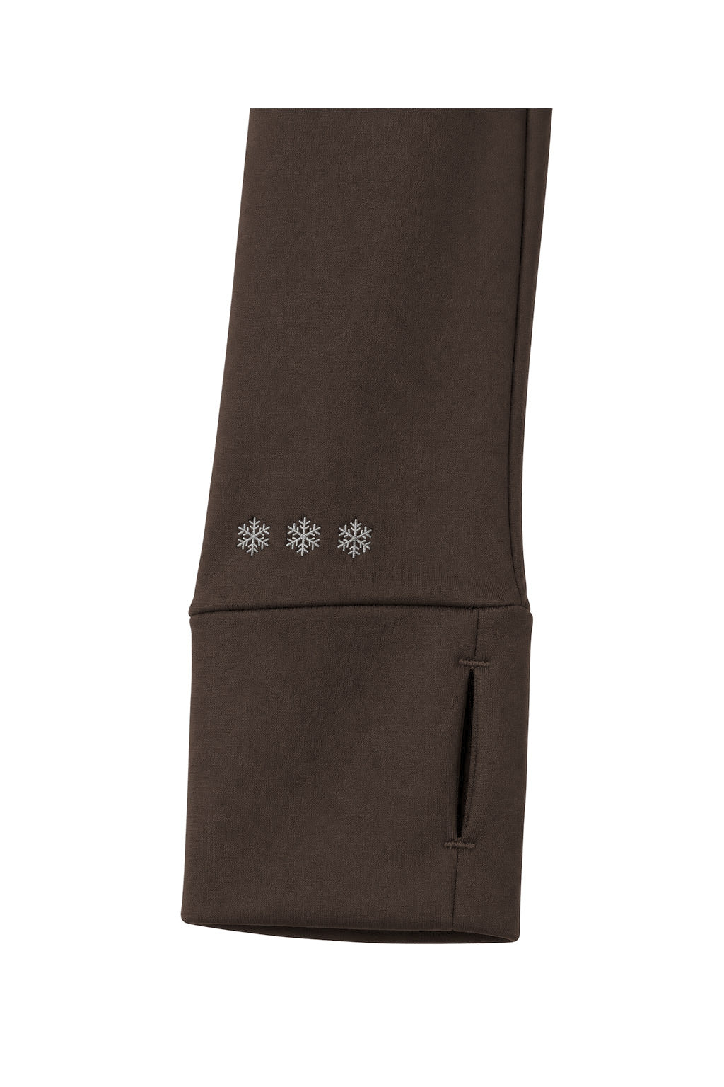 Snowball Thermo Langarmshirt – Chocolate Brown, Daumenschlitz und Schneeflocken, Farbvisualisierung