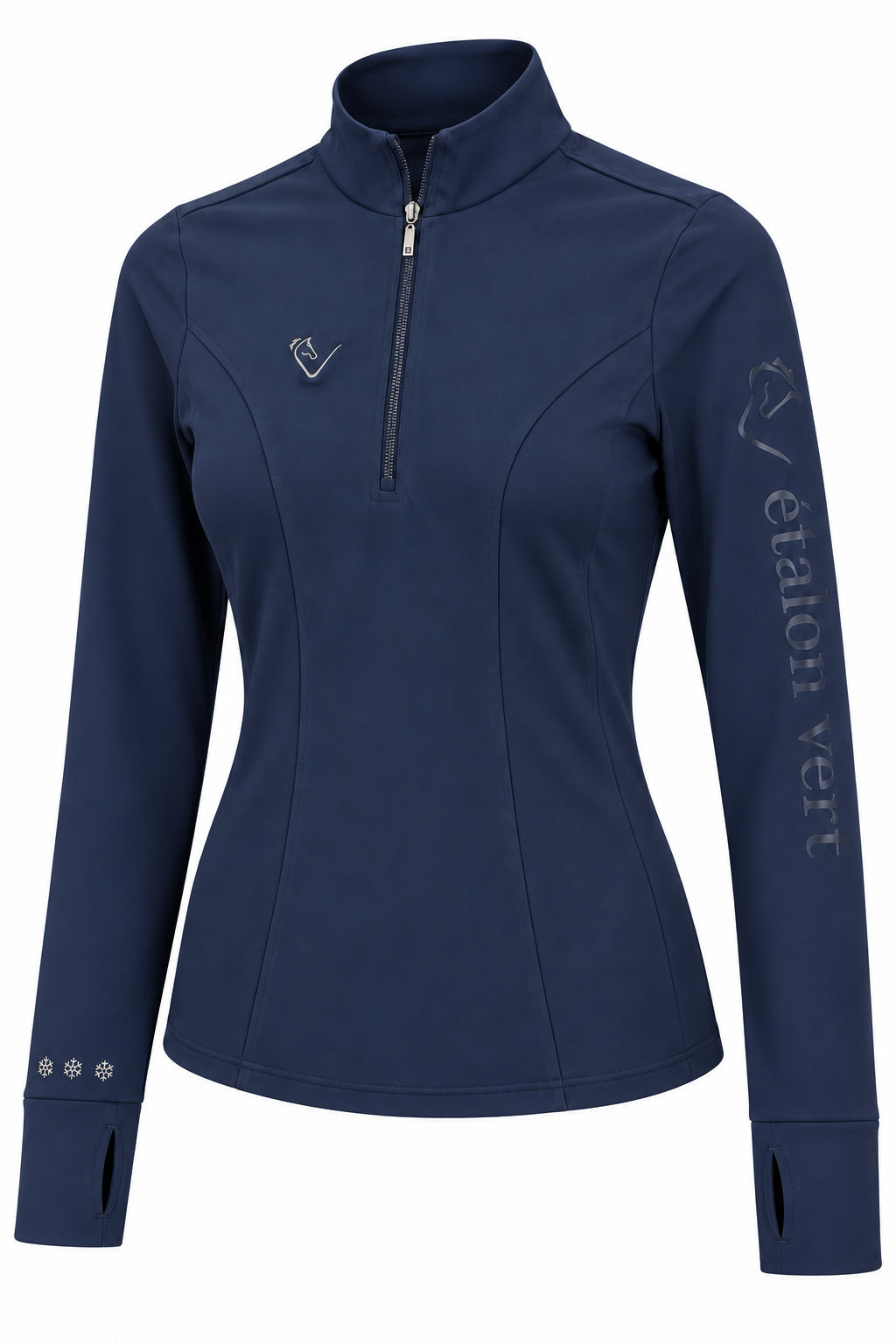Snowball Thermo Langarmshirt – Navy, Detail der Ärmelmarke