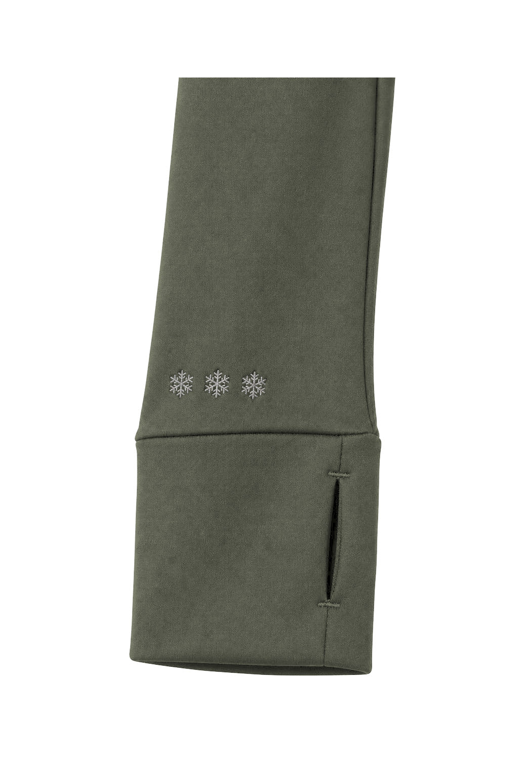 Snowball Thermo Langarmshirt – Olive, Daumenschlitz und Schneeflocken, Farbvisualisierung