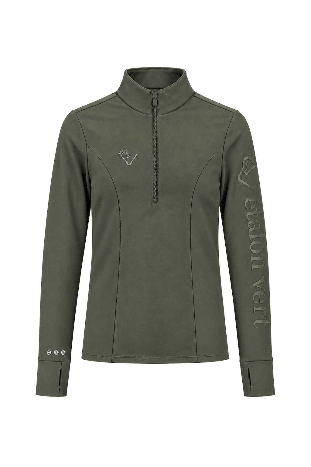 Snowball Thermo Langarmshirt – Olive, Frontansicht, Farbvisualisierung