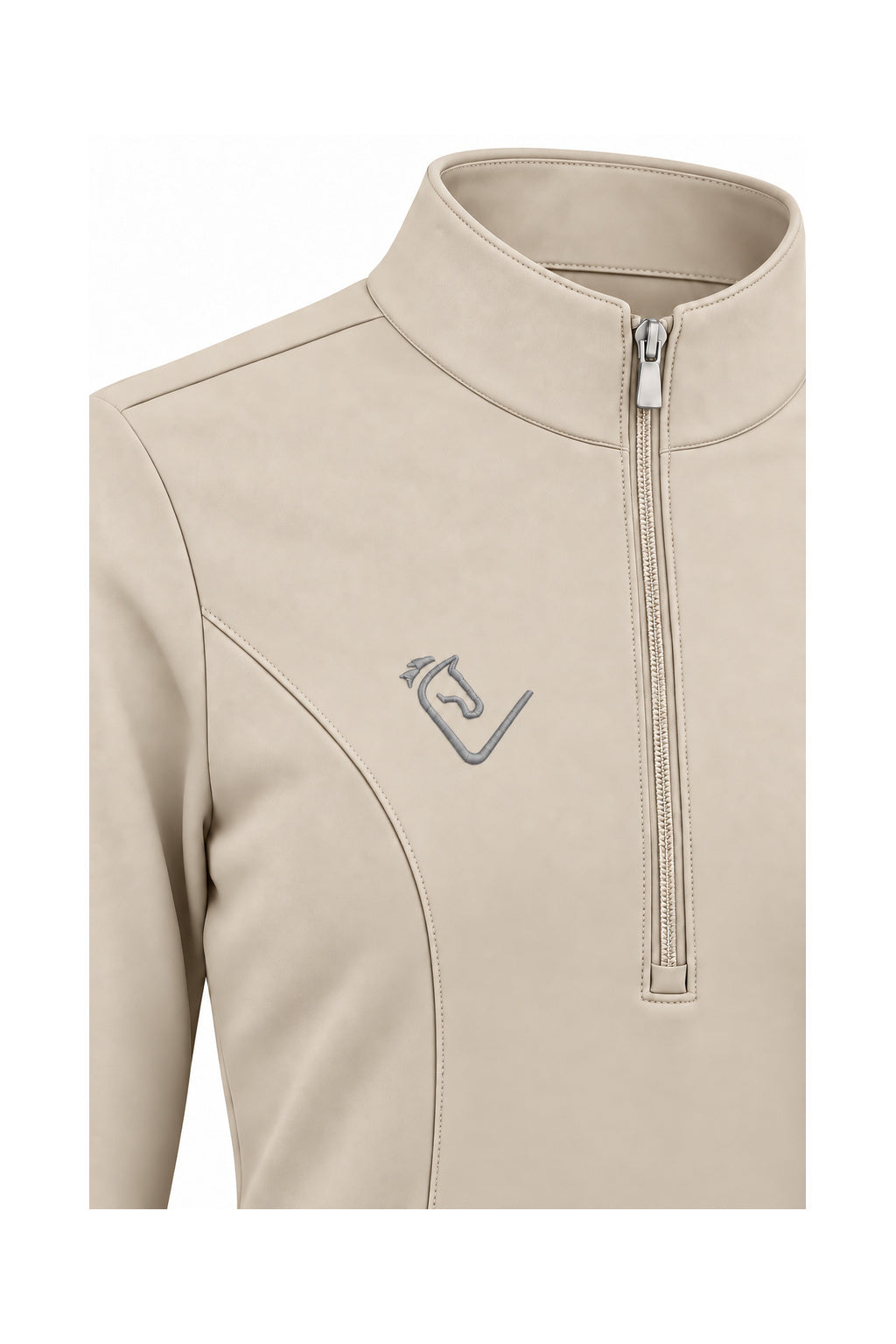 Snowball Thermo Langarmshirt – Beige, Detail: grau gesticktes Brustlogo