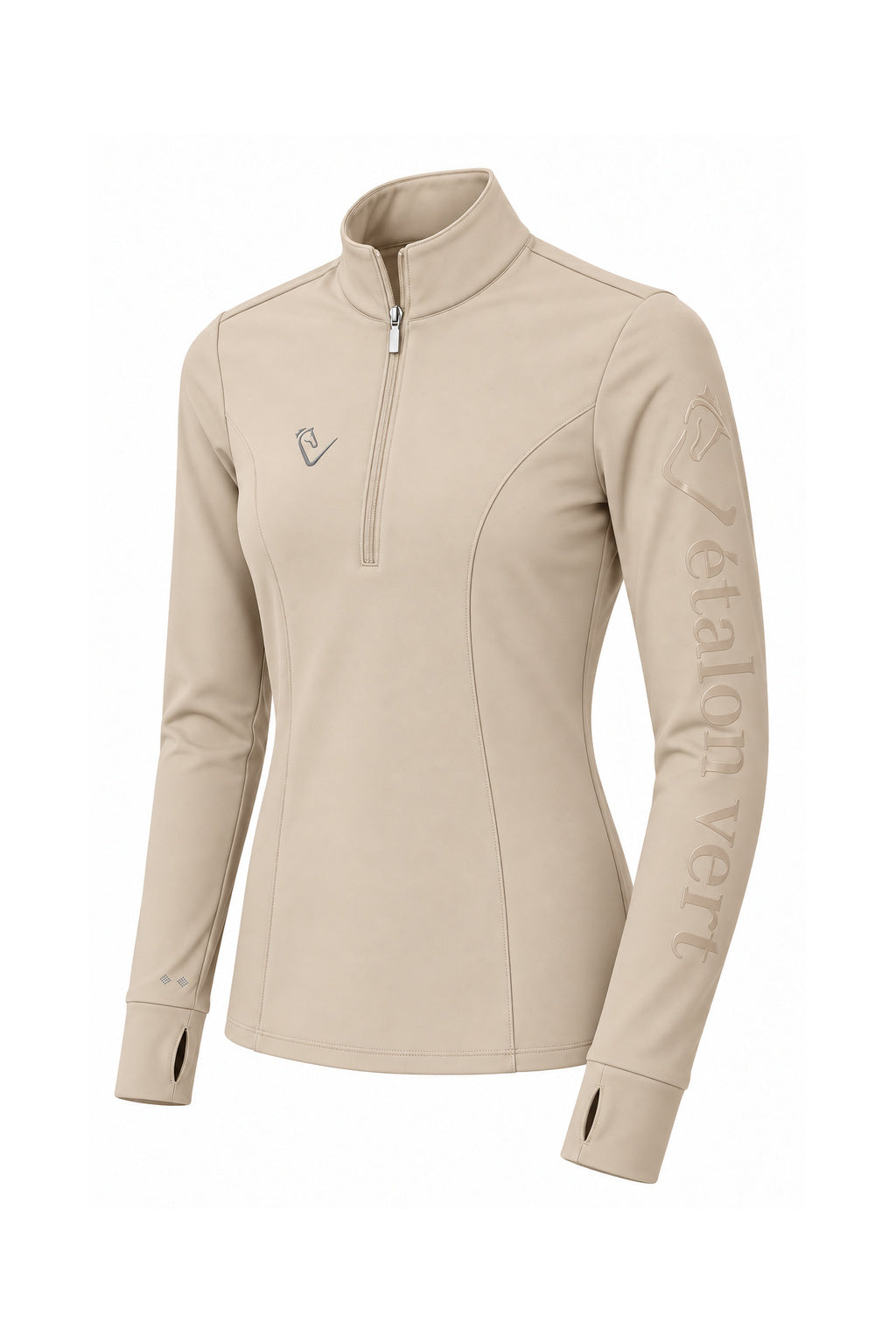 Snowball Thermo Langarmshirt – Beige, Detail: toniges Silikonlogo am Ärmel