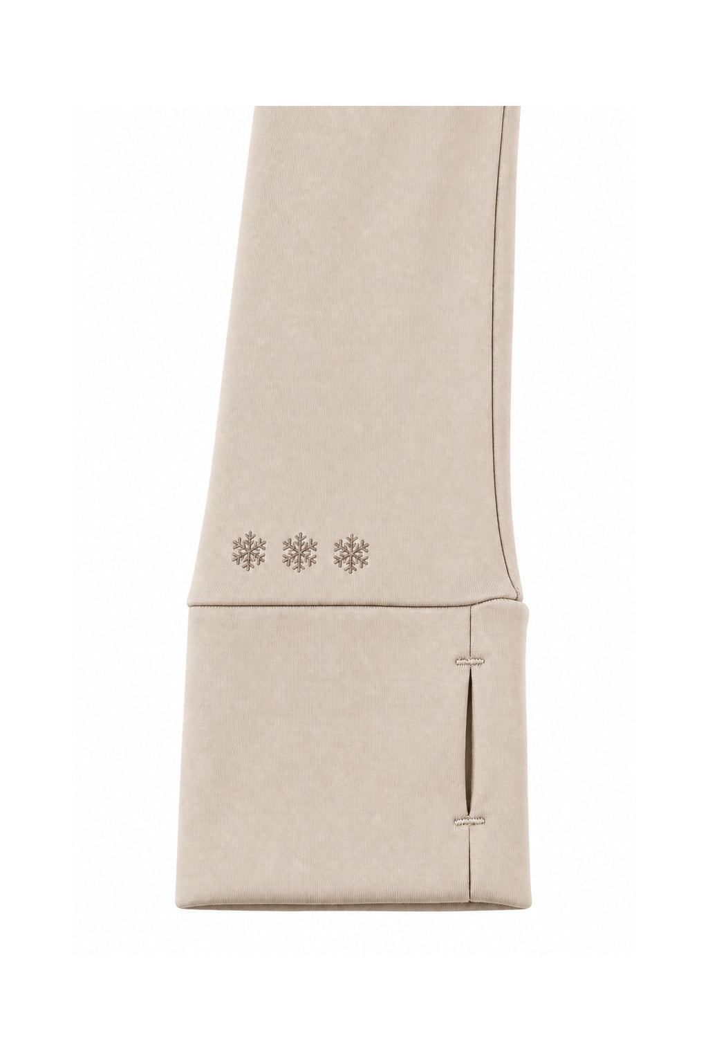 Snowball Thermo Langarmshirt – Beige, Detail: Ärmelabschluss mit Daumenschlitz und Schneeflocken