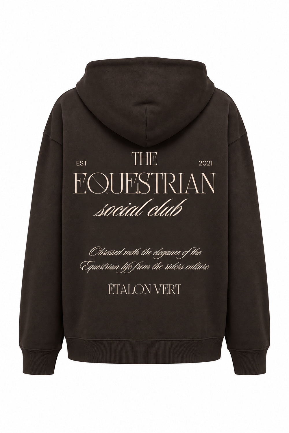 Brown / Chocolate Brown Oversize Hoodie – Rückenansicht, Motiv social-club, Druck Beige
