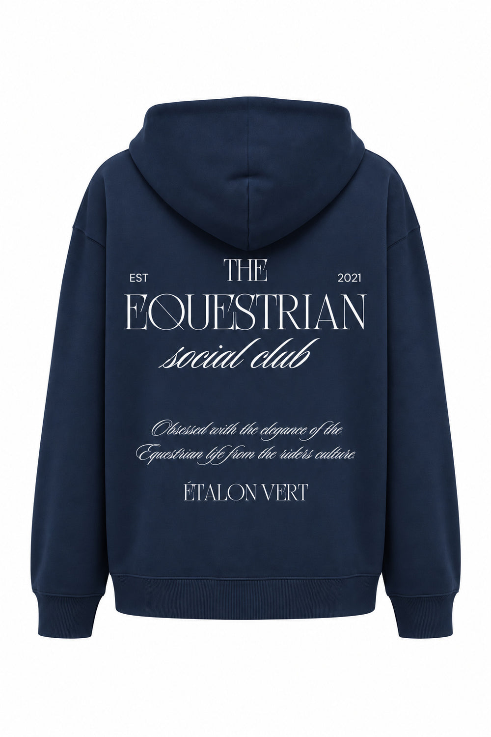social-club – Hoodie Navy, Rückenansicht mit großem weißem Druck