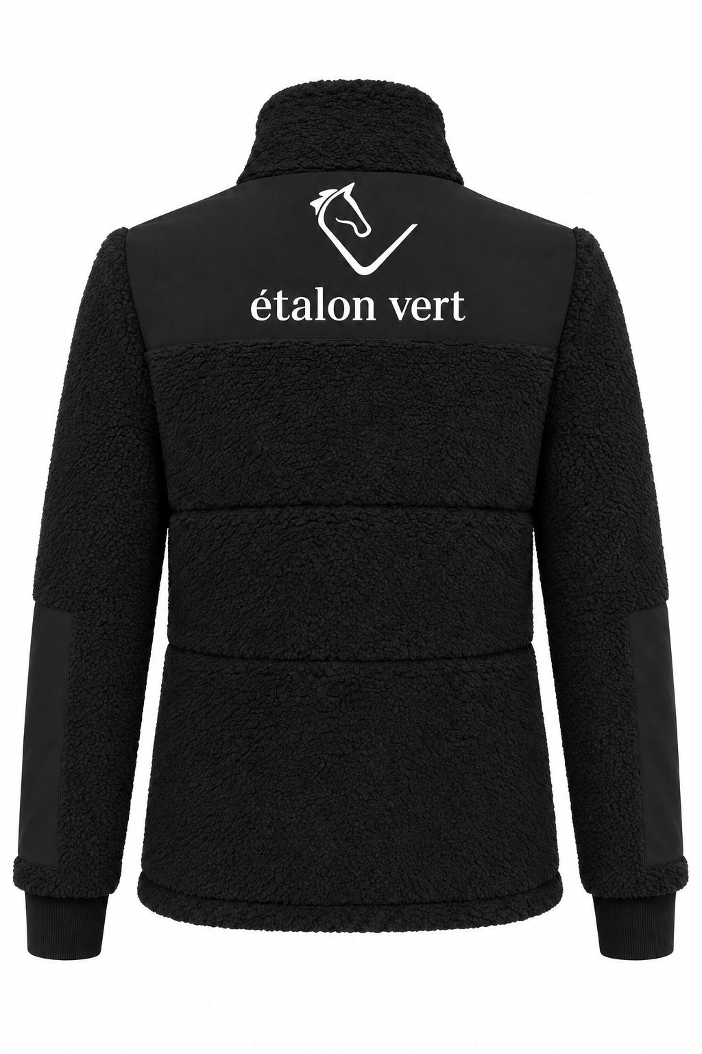 étalon vert Teddyjacke in Schwarz – Rückenansicht mit Logo