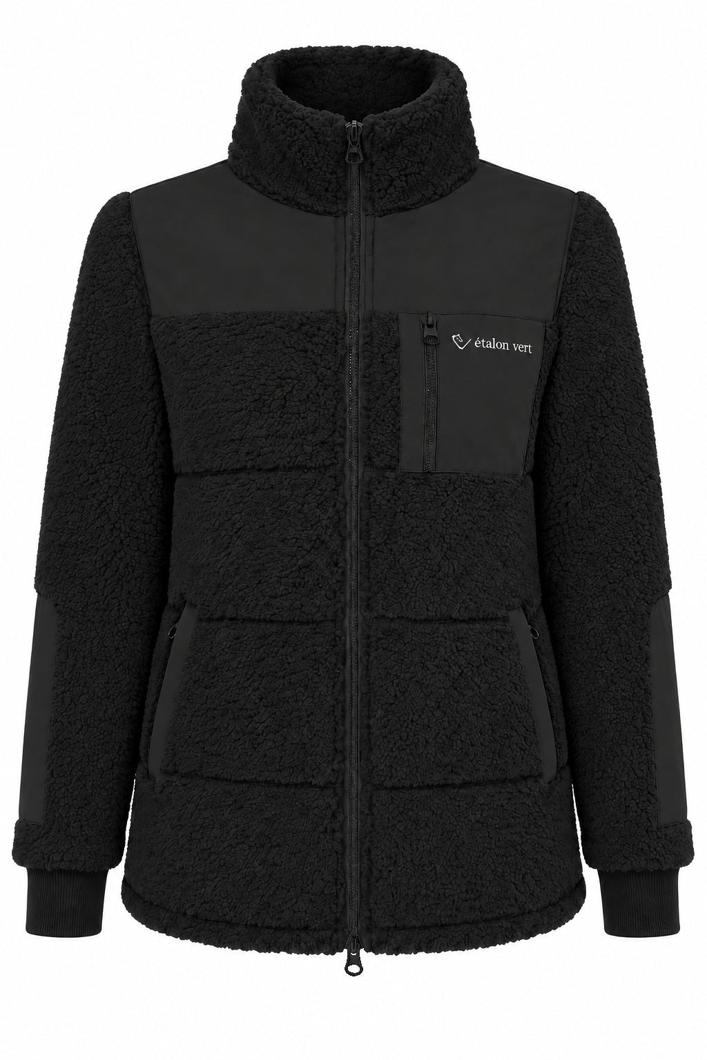 Valegro Teddyjacke black Vorderansicht, Reißverschlüsse Ton in Ton