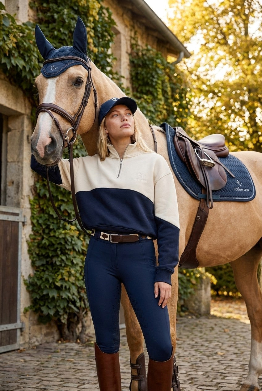 Zip Sweater - Off-white/Navy