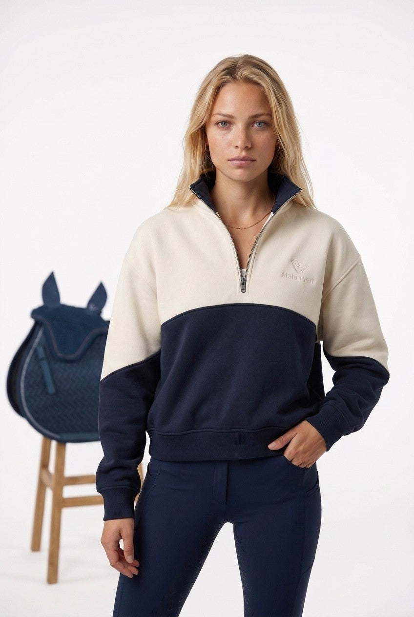 Zip Sweater - Off-white/Navy