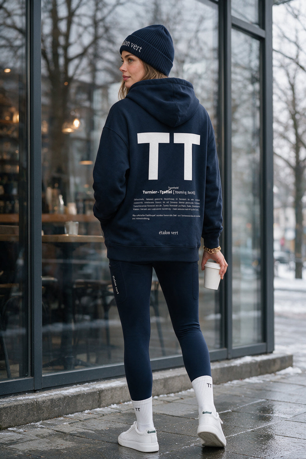 TT Hoodie Navy – Frauenlook coffee, Rückenansicht