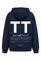 TT Print Hoodie Navy – Rückenansicht, großer weißer TT-Originaldruck mit scharfer Definition
