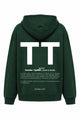 TT Print Hoodie – Dunkelgrün – Rückenansicht mit großem weißem TT-Druck