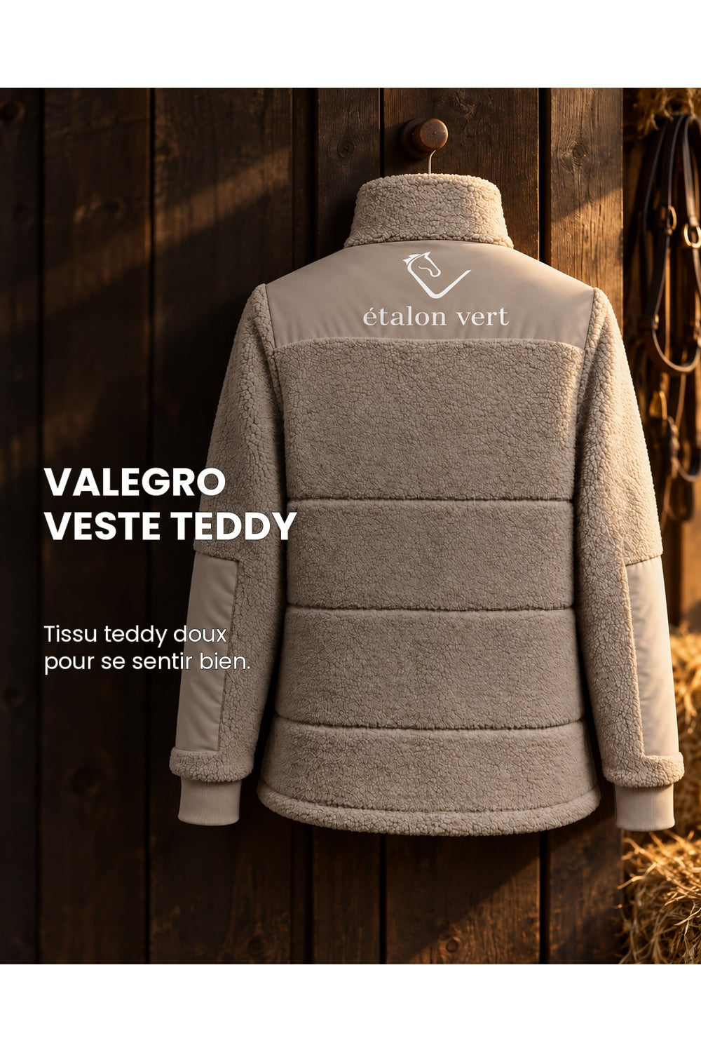 Valegro Teddyjacke Beige – Teddystruktur und Komfort, französische Bildbeschriftung [fr]