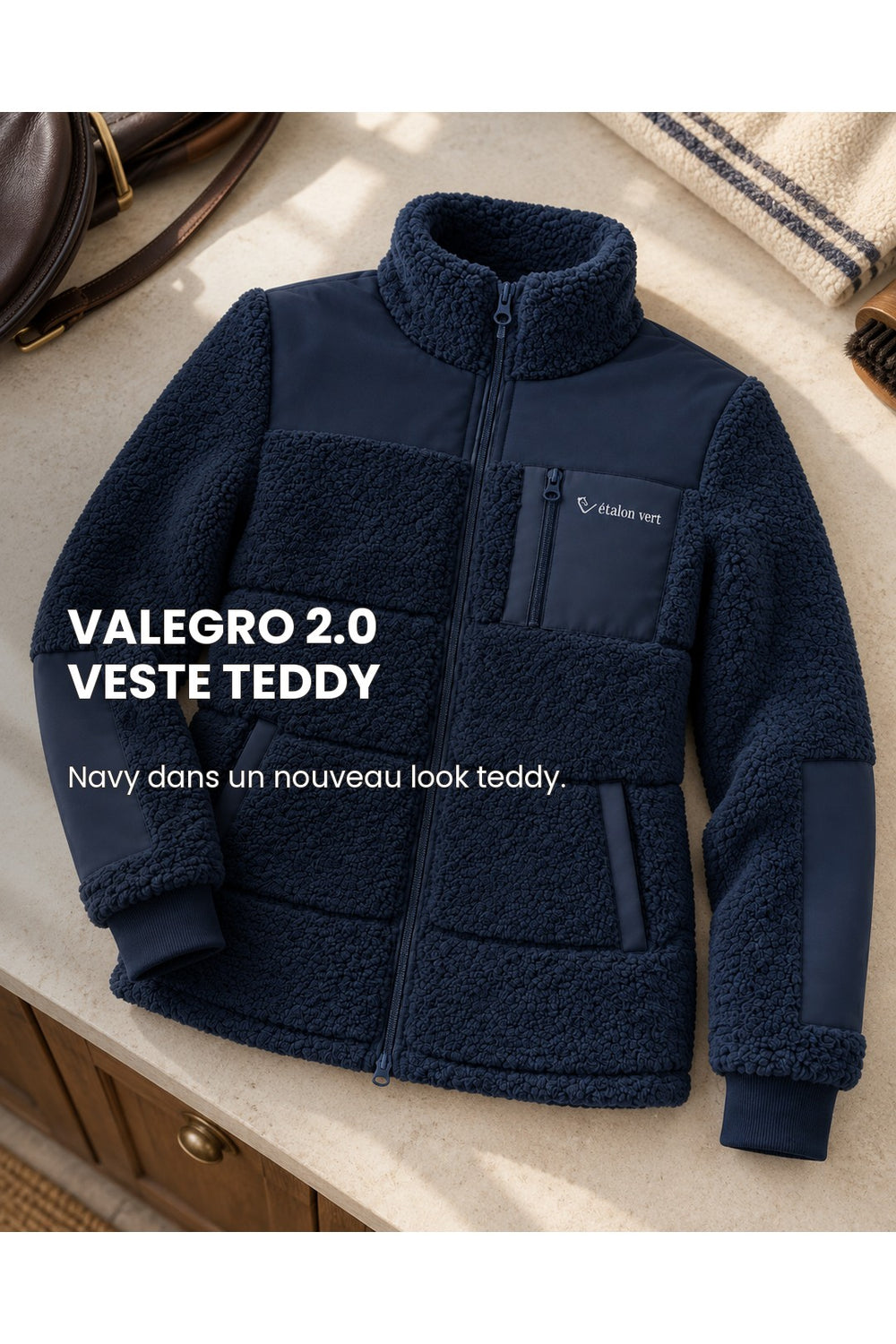 Valegro Teddyjacke Navy – neuer Teddylook, französische Bildbeschriftung [fr]