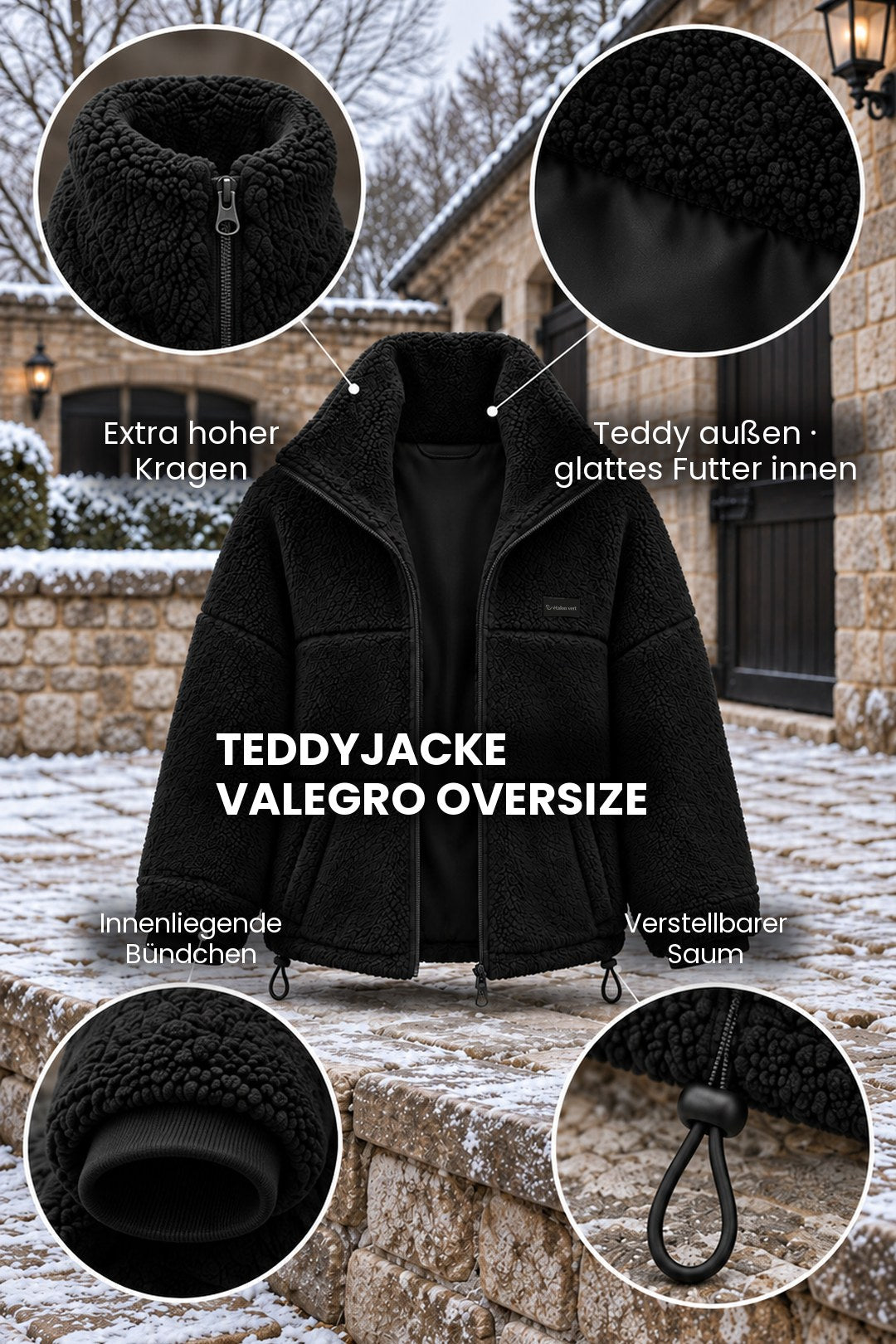 Valegro Oversize Teddyjacke schwarz – Funktionsdetails