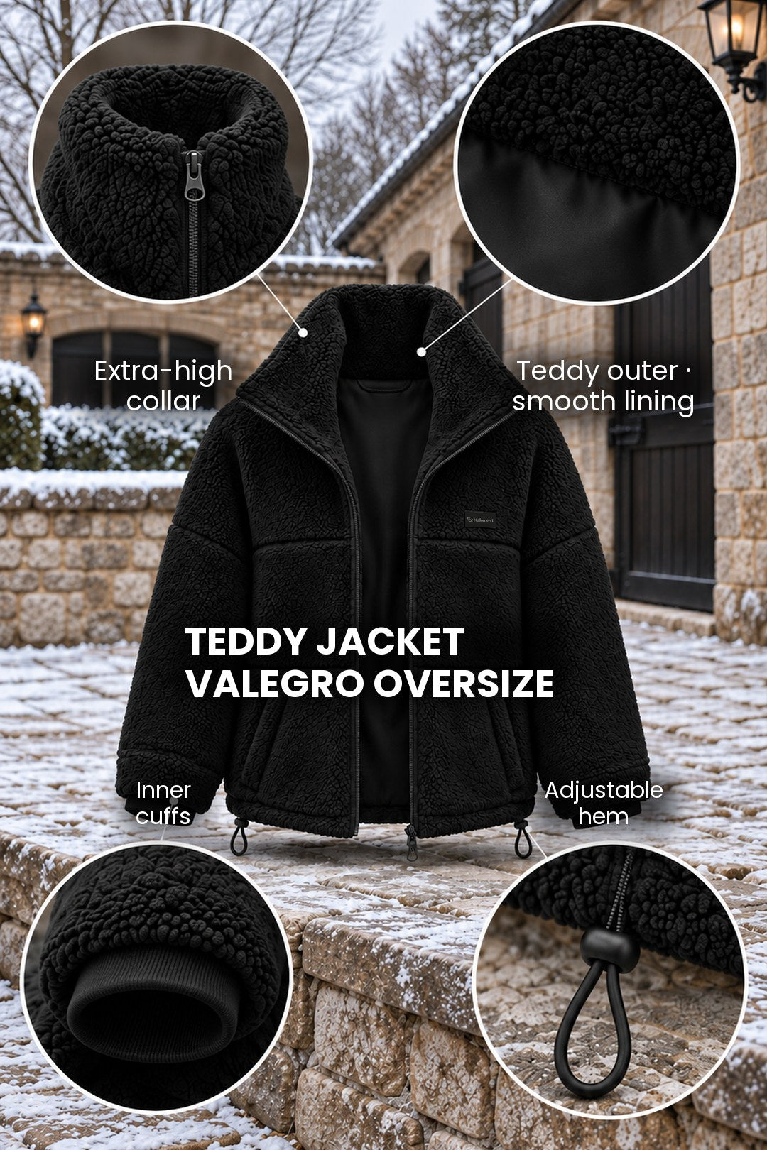 Valegro Oversize Teddyjacke schwarz – Funktionsdetails