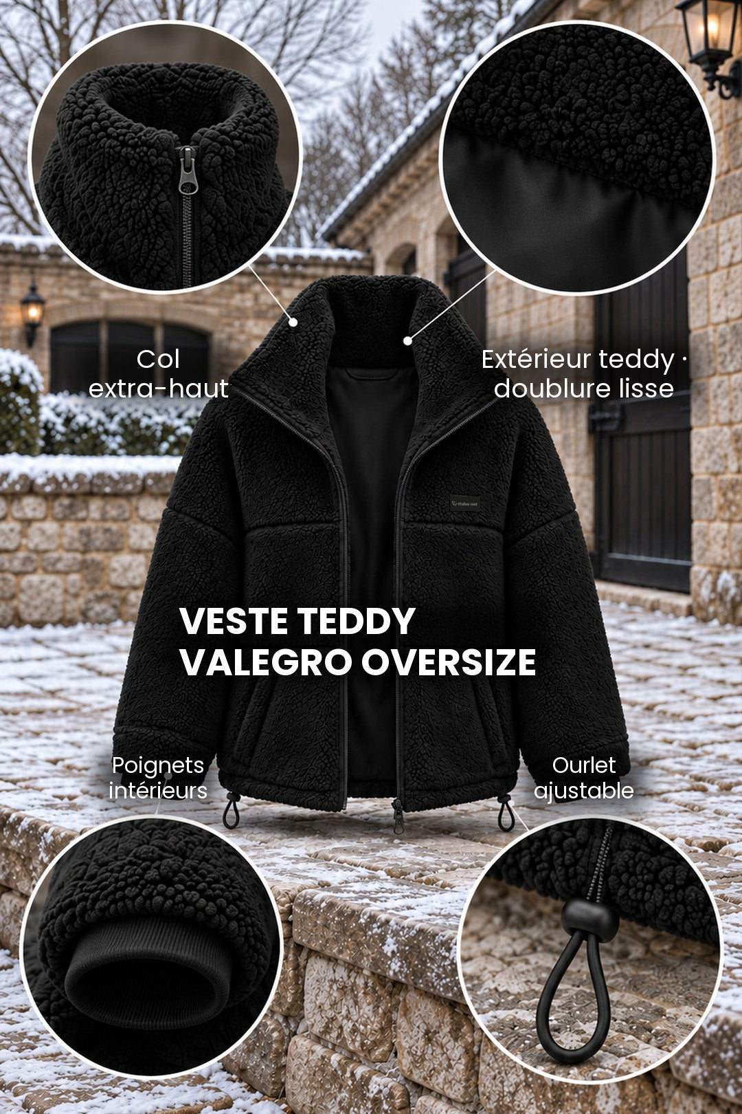 Valegro Oversize Teddyjacke schwarz – Funktionsdetails