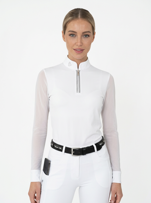 Balou Turniershirt Langarm - Glitter Edition - White