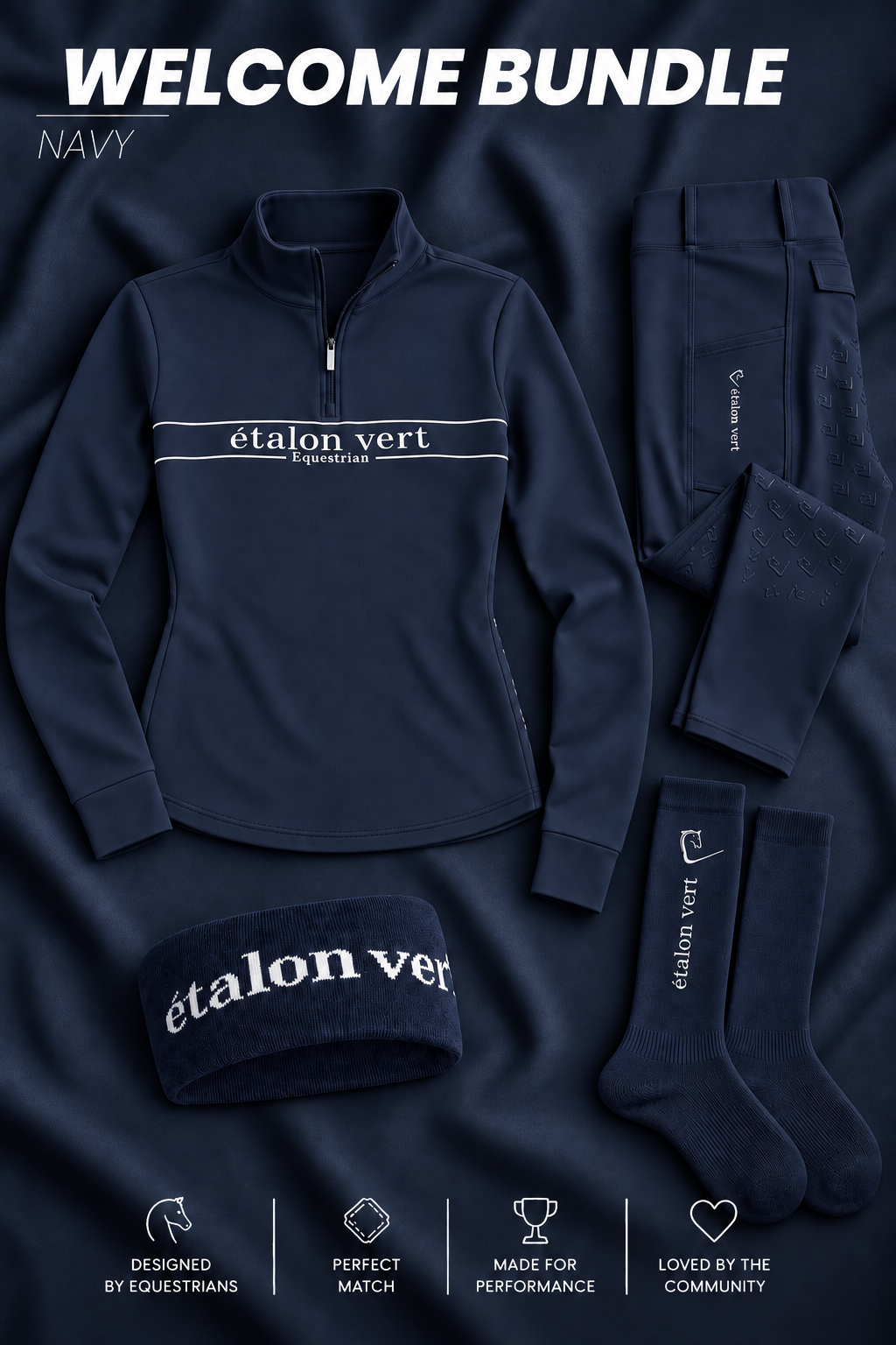 Welcome Bundle Navy – ausgelegter ZIP-Pullover mit Leggings, Stirnband und genau zwei Socken